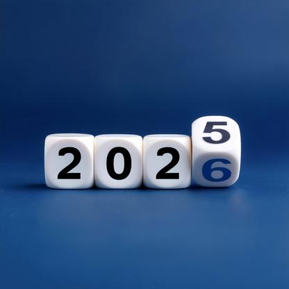 Würfel mit Jahreszahlen 2025 und 26